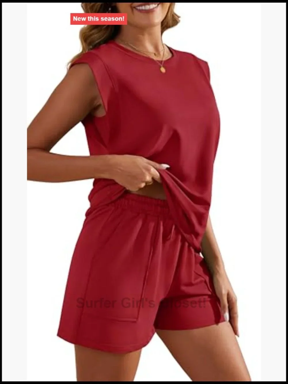 Two Piece Lounge Short Set with Cap Sleeve Top and Pockets